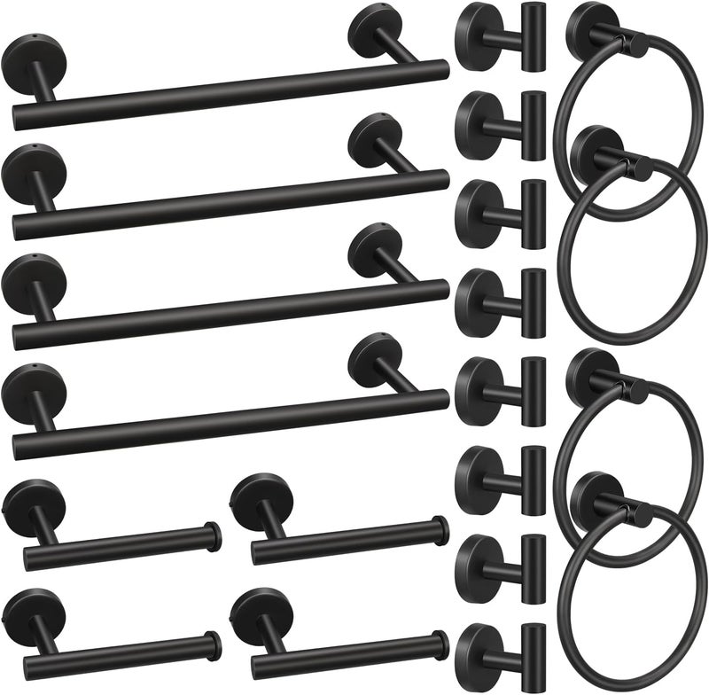 Ruby Q 20pcs Bathroom Hardware Set, Matte Black Bathroom Hardware Set, Including 16" Hand Towel Bars, Toilet Paper Holders, Towel Rings, Robe Towel Hooks - Image 1